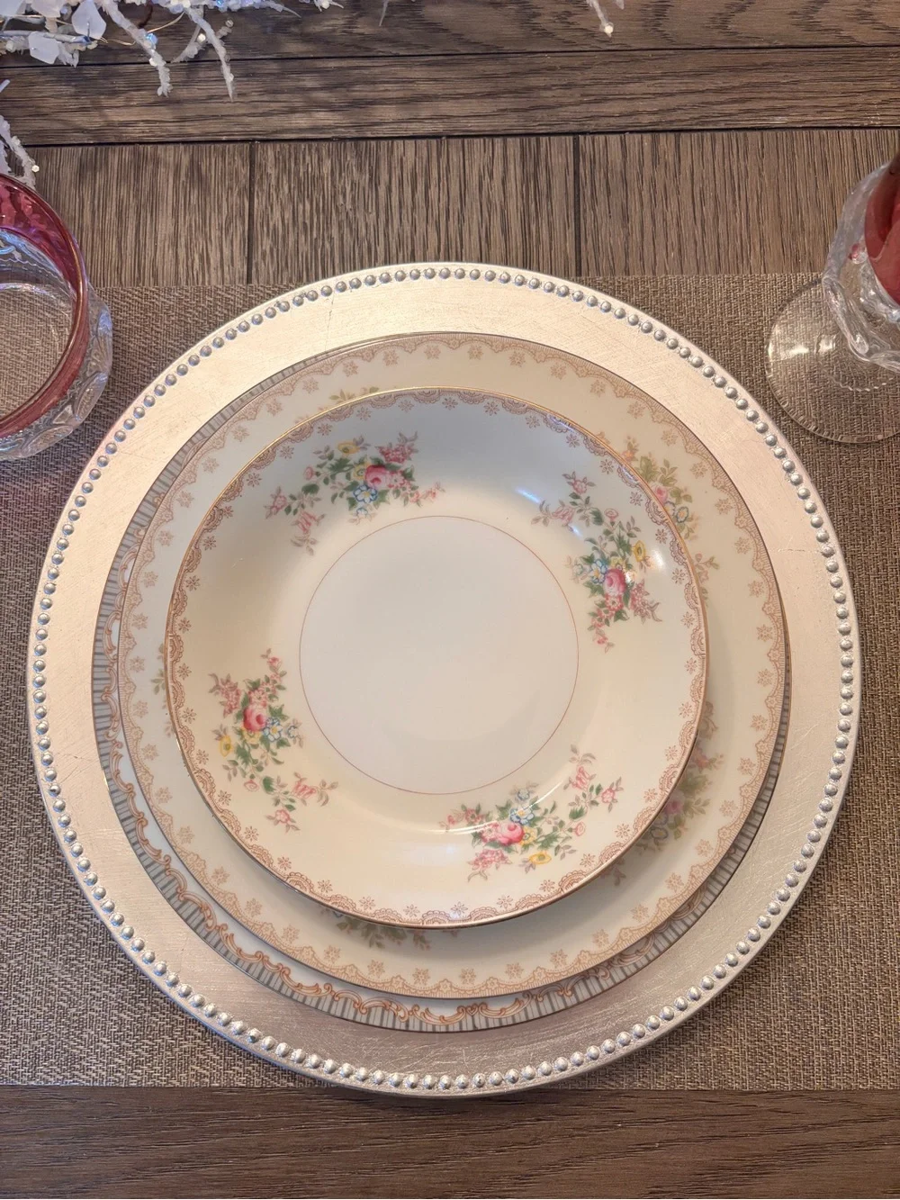 Vintage Meito China Hand Painted Floral Bowls – Set of 4 – 7.5”